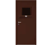 Влагостойкая дверь ПВХ EtaDoor с передаточным окном коричневая одностворчатая с алюминиевой кромкой