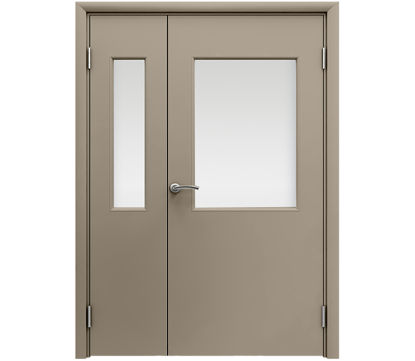 Влагостойкая дверь ПВХ EtaDoor с окном цвет мокко полуторастворчатая с ПВХ кромкой
