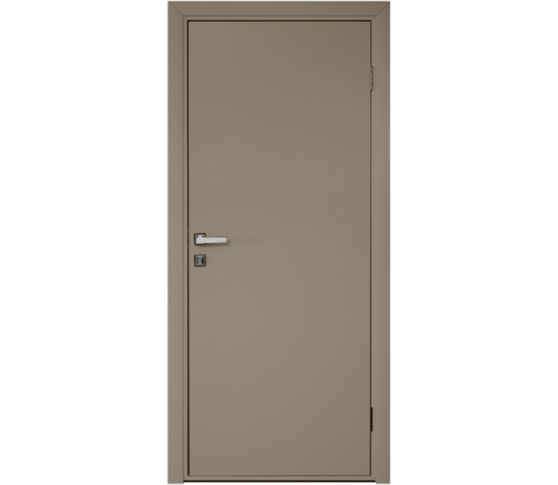 Влагостойкая дверь ПВХ EtaDoor глухая цвет мокко одностворчатая с алюминиевой кромкой