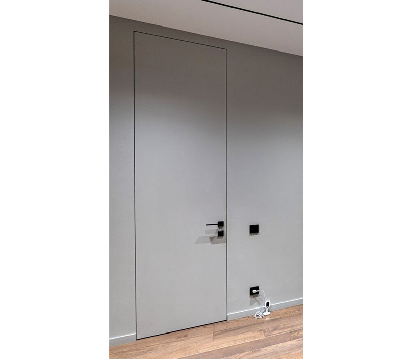 Скрытая влагостойкая дверь серая с черной алюминиевой кромкой