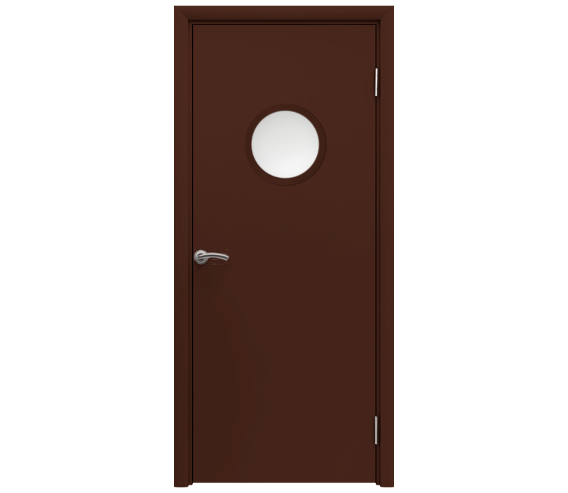 Влагостойкая дверь ПВХ EtaDoor с иллюминатором коричневая одностворчатая с ПВХ кромкой