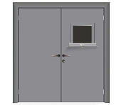 Влагостойкая дверь ПВХ EtaDoor с передаточным окном серая двухстворчатая с ПВХ кромкой