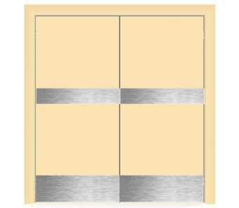 Влагостойкая дверь ПВХ EtaDoor глухая ванильная маятниковая двухстворчатая с отбойной пластиной