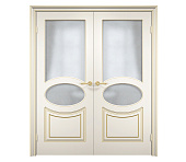 Двухстворчатая дверь со стеклом Милан ДО15 с патиной бежевая