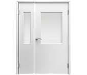 Влагостойкая дверь ПВХ EtaDoor с окном белая полуторастворчатая с ПВХ кромкой