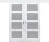 Двухстворчатая дверь раздвижная Римини ДО4 со стеклом белая