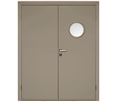 Влагостойкая дверь ПВХ EtaDoor с иллюминатором цвет мокко двухстворчатая с алюминиевой кромкой