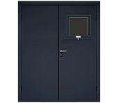 Влагостойкая дверь ПВХ EtaDoor с передаточным окном цвет антрацит двухстворчатая с ПВХ кромкой